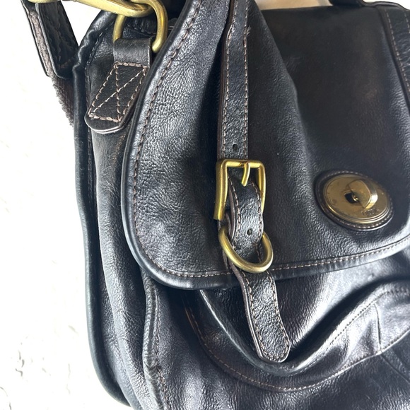 vintage fossil crossbody bag Top Handle Black Leather Bag Adjustable Messenger - Picture 2 of 14
